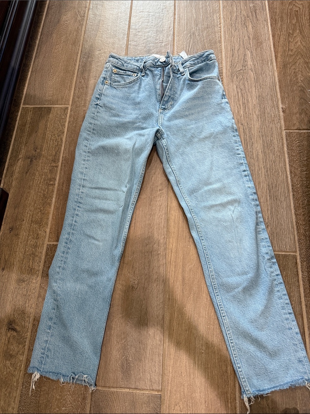 Zara Light Blue High-Rise Straight Jeans